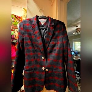 Tommy Hilfiger Red and Black Plaid Blazer